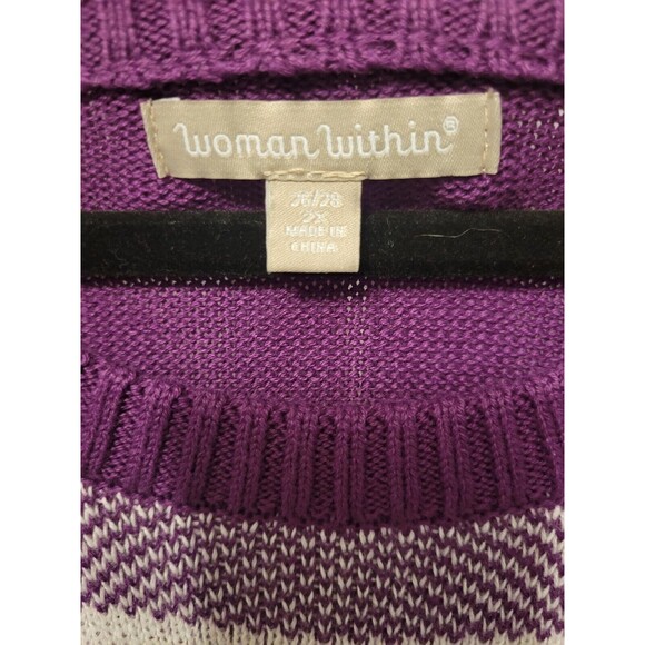 Woman Within Sweater Women Plus 26/28 Purple White Check Print - Picture 3 of 7